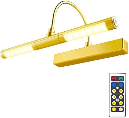 BIGLIGHT Wireless Battery Powered Bright LED Picture Light with Remote Control, 13 Inch Swivel Light Head with 3 Lighting Modes, Dimmable Lamp for Painting Photo Portrait Art Picture Frame, Gold