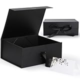 GeeRic ギフトボックス 22x16x8.8cm 飾り 蓋付き ラッピングボックス プレゼントボックス 長方形 蝶結び 贈り物 結婚式 クリスマス 誕生日 母の日 父の日 結婚祝い プレゼント用 ブラック