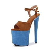ANTTK Tacón de Aguja Plataforma para Mujer, Botines 20cm de Ante con Tacón Cuña, Zapatos Punta Abierta para Fiesta Boda, Cremallera Lateral