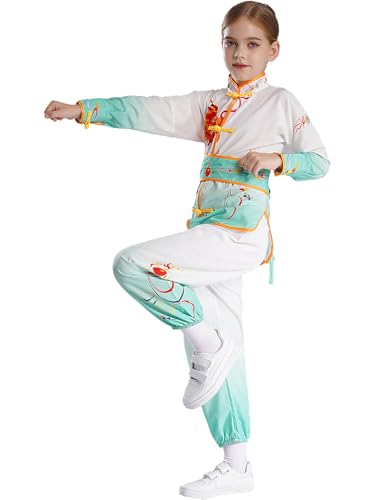 Vêtement de Tai Chi fille haut respirant imprimé dragon et pantalon de performance arts martiaux