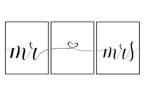 TSDTUO Set of 3 Romantic Mr and Mrs Wall Art Decor - Perfect for Couples' Headboard or Bedroom Decor - 8x10 inches, Unframed