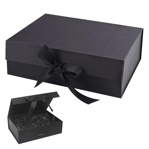 Geschenkbox mit Schleife, 23 x 17 x 7 cm Magnetische Geschenkkarton mit Deckel, Wiederverwendbare Dekorative Box, Dekorative Rechteckige Box, für Jubiläen, Bankette, Weihnachten(Schwarz)