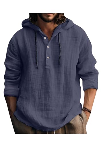 Men's Summer Casual Tops Linen Breathable Hoodie Fashion Lightweight Shirts