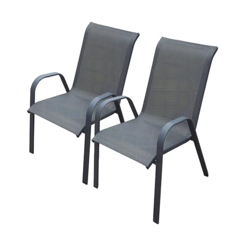 Acomoda Textil – Conjunto de 2 Sillas de Jardín con Reposabrazos y Respaldo 54x72x90 cm de Metal y Textil. Pack 2 Sillas de Exterior Gris Resistente, Estable y Decorativa para Terraza, Balcón y Patio.
