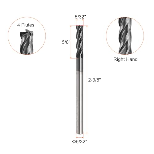 Image of HARFINGTON Carbide Square Nose End Mill Bit 5 /32 inch Cut Dia 4 Flutes TiAlN Coated Milling Cutter for Hardened Steel Metal (5 /32 inch Shank 5 /8 inch Cut Length 2-3 /8 inch Long 30 Degree HRC53-55)