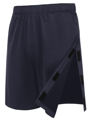 Deyeek Womens Tear Away Shorts Post Hip ACL Replacement Surgery Pants After Knee Leg Surgery Cotton Lounge Shorts 9 inch Navy Blue