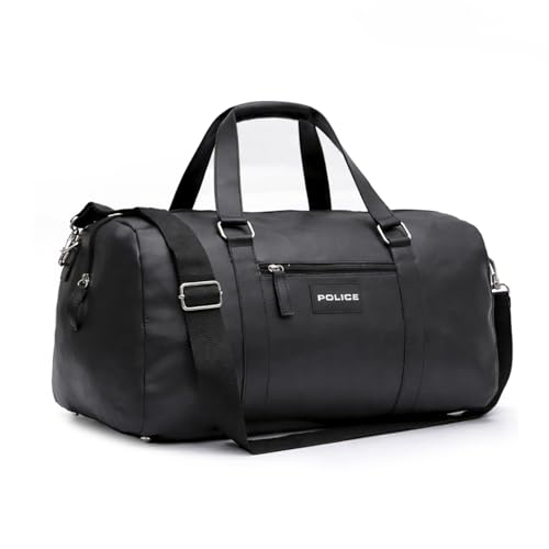 Image of POLICE Travel Duffel Bag I 32L Premium Vegan Leather Weekender Bag, Water-Repellent Gym & Travel Bag with Spacious Main Compartment, Detachable Shoulder Strap, Lightweight Carry-On I Black