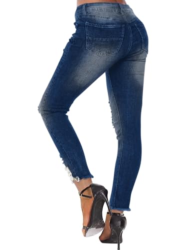 Women's Jeans Butt Lift Comfy Stretchy Ripped Skinny Mid Waist Destroyed Denim Pants (Pack of 2)3