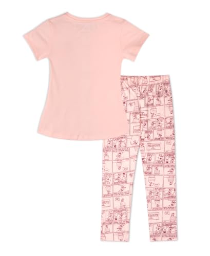 Image of Real Basics Girls Cotton Printed Short Sleeve Elastic Drawstring Waist Kids Nightwear Sleepwear Lounge Wear Outfit Comfortable Top & Full Length Pyjama Set