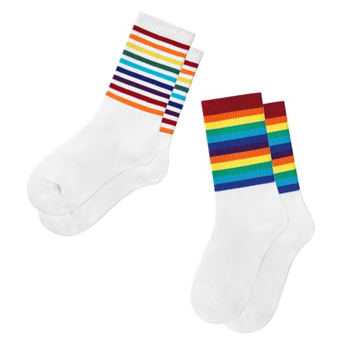 Image of Vintage Striped Crew Socks Slouchy Calf Tube Socks for Women and Men