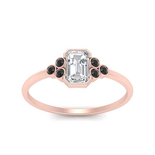 Image of Choose Your Gemstone Bezel Set Petite Diamond CZ Ring Rose Gold Plated Emerald Shape Petite Engagement Rings Everyday Jewelry Wedding Jewelry Handmade Gifts for Wife US Size 4 to 12