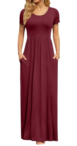 Image of DB MOON Womens 2026 Summer Maxi Dresses Casual Short Sleeve Empire Waist Spring Long Dress with Pockets