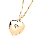 Old English Jewellers 9ct Yellow Gold on Silver Cubic Zirconia Heart Photo Locket Pendant Necklace + 16 18 20 inch Chain (20)