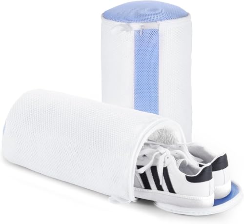 Teletrogy Shoe Washing Machine Bag 2Pcs, Fluffy Fibers Keep 360° Wrap-around Cleaning, Trainer Washing Machine Bag Durable Hidden Zipper Reusable for Shoes and Clothing, for Sneakers, dolls（White)