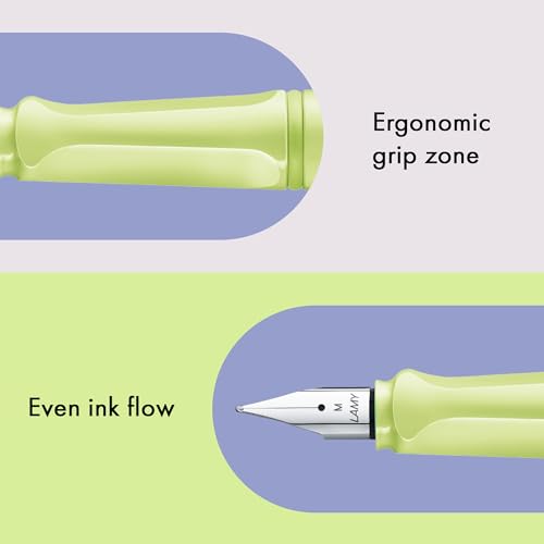 Image of Lamy Safari Spring Green Fountain Pen with Polished Steel Nib in Line Width B | Lamy Fountain pen with ergonomic grip - robust ASA plastic - incl. LAMY T 10 blue ink cartridge - right-handed users
