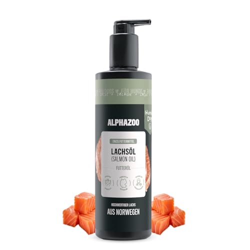 alphazoo Lachsöl für Hunde 500ml – kaltgepresstes Omega‑3 & ‑6 Fischöl aus Norwegen, Barf‑geeignet, Fellpflege, natürlich & in Deutschland abgefüllt
