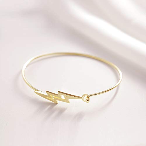 MANZHEN 10K Gold Plated Flash Lightning Bolt Open Hook Bangle Bracelet (silver) - Image 3