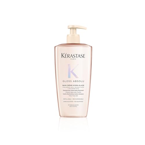 Kérastase, Gloss Absolu, Shampoo Ricaricabile per Capelli Spessi Tendenti al Crespo, Con Acido Glicolico, Acido Ialuronico e Olio di Rosa Canina, Bain Crème Hydra-Glaze, 500 ml