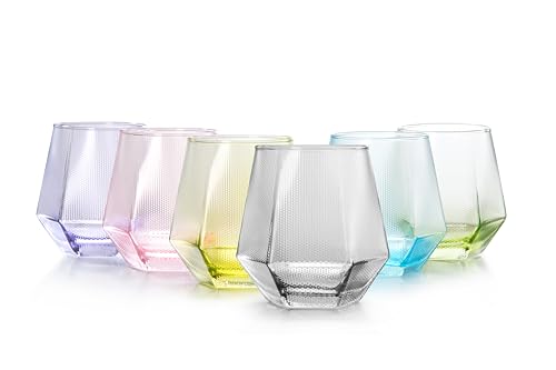 simpa Diamond Shape Multicoloured Drinking Glasses 290ml Set of 6