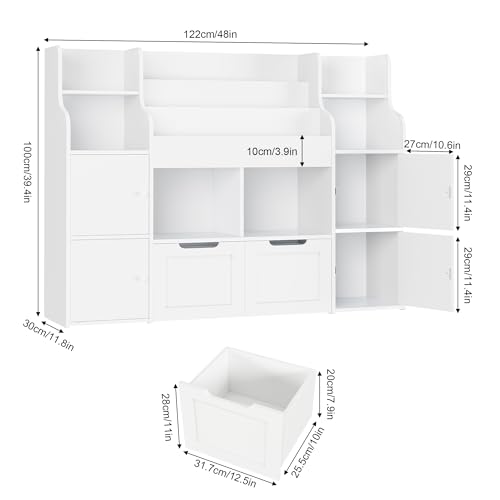 FINETONES Toy Storage Organizer, Large Toy Organizers and Storage with 8 Storage Cubbies and 2 Movable Drawers, Toy Shelf Organizer with 4 Display Shelves, 3-Tier Kids Bookshelf and Toy Storage - Thumbnail 7