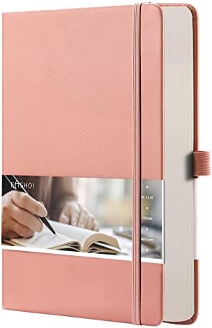 EMSHOI Dotted Notebook - 256 Pages A5 Bullet Dotted Journal, Hardcover Dot Grid Notebook, Leather Notebooks for Work, 120gsm Thick Paper,16 Perforated Pages, Inner Pocket,5.75'' × 8.38''-Pink