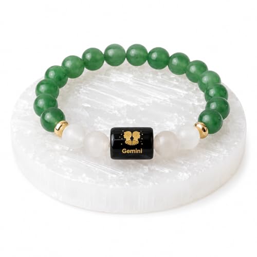 Image of Zodiac Crystal Bracelet with Raw Selenite Plate for Men & Women | Aries, Taurus, Gemini, Cancer, Leo, Virgo, Libra, Scorpio, Sagittarius, Capricorn, Aquarius & Pisces Rashi Bracelet | Astrology Healing Crystal Gift