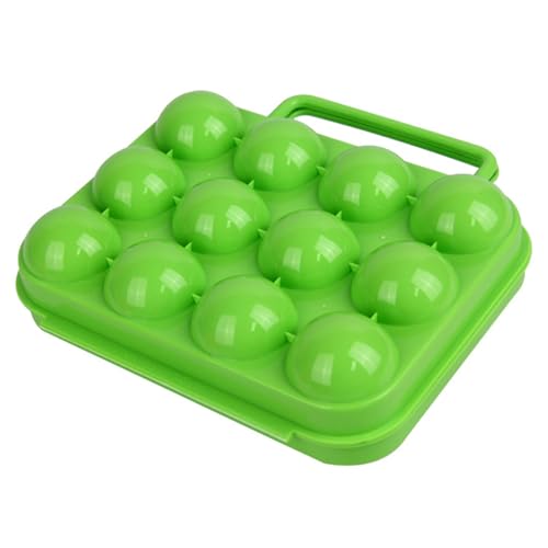 Contenedor de huevos de camping de 8 x 8 x 3 pulgadas, color verde, portátil, 12 cajas de huevos con asa, contenedor de plástico resistente a los impactos para camping, picnic, almacenamiento esencial