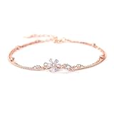 K.L.Y ブレスレット レディース 桜 シルバー 925 最高級ジルコニア 金属アレルギー対応 純銀製 2連 ブレスレット 人気 可愛い 誕生日 プレゼント女性 アクセサリー (ピンクゴールド)