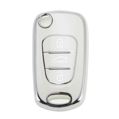 HEROFFIX White Silver Tone TPU Silicone Car Key Case for Hyundai I10 I20 I30 I35 I40 Ix20 Ix25 Ix30 Ix35 Ix55-3 Buttons Remote Control Key Fob Case