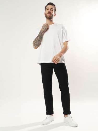 Image of Cotton Comfort Fit Jeans for Men | Full-Length Solid Denim Pants with Button Closure, Embroidered Design, Mid-Rise Casual Trousers for Daily | Classic Jeans for Office Bottoms (DI-249)