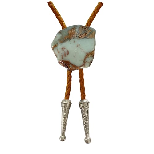 Image of Daisy Del Sol Bolo Tie Turquoise Stone Braided Vegan Faux Leather Silver Tips Handmade Necklace Adjustable Boho Western Jewelry