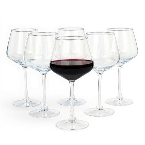 Amazon Basics Bicchieri da Vino Rosso con Stelo, Set di 6 Pezzi, 592ml, Lavabili in Lavastoviglie