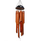 Handmade Wind Chimes with Large Bamboo Bell Tubes, Half Coconut Wood Top, Wooden Deep Tone 35 inch