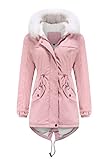  Nemopter Damenmantel, Daunenjacke, Parker Damen, mittellang, gesteppt, Baumwolle, Winterjacke, weiter, mit Pelzkragen, Rosa, 46
