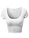 Basic Solid Scoop Neck Slim Fit Short Sleeve Crop Tops White Size M