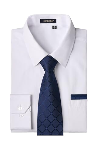 Image of HISDERN Mens Dress Shirt with Tie Pocket Square Set Classic Button Down Shirt Matching Tie Long Sleeve Shirts