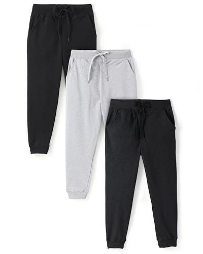 chopper club Boy's Active Joggers/Sweatpants in Slim Fit Made in 60% Cotton 40% Polyester Fabric Medium Thick, 3 Pack Plain Anthra|Black|Grey 8