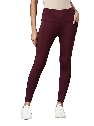 Image of GO COLORS Solid Nylon Stretch Ankle Length Training Tights | High Rise, Side Pockets