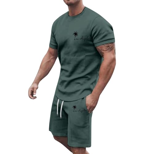 Traje de esmoquin para hombre, elegante camiseta y pantalones cortos de verano, ligero, transpirable, conjunto de ropa deportiva, verde, XL