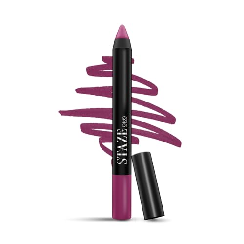 Image of Staze Pout On Transfer proof Lip Crayon | Upto 12 hours long stay | One Swipe High Matte Pigment | Vitamin E & Jojoba Oil | Sharpenable Smudgeproof & Waterproof Lip Crayon | 12 Fine Wine | 3.5g