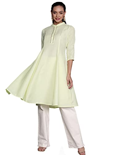 Image of INDO ERA Embroidered A-Line Cotton Kurta for Women (KT4YL4449)