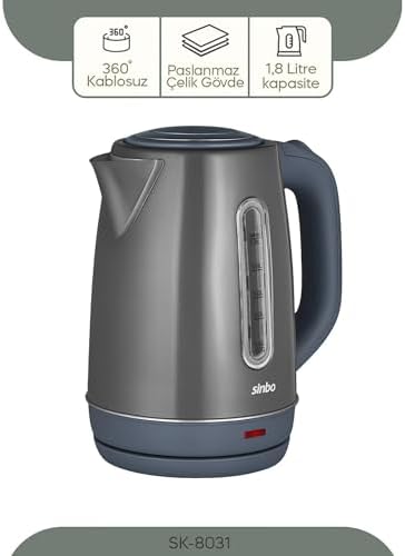 Sinbo SK-8031 Su Isıtıcı Kettle – Paslanmaz Çelik, 1.8 L, Inox, Otomatik Kapanma (Koyu Gri) - Görsel 2