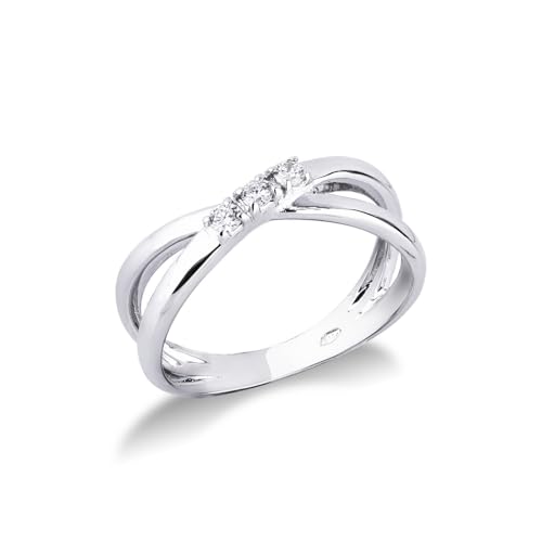Oro bianco 750 Anello in oro bianco 18k incrociato con trilogy di diamanti.