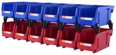 Happybuy Plastic Storage Bin, (11-Inch x 5-Inch x 5-Inch), Hanging Stackable Organizer Bin, Blue/Red, 12-Pack, Heavy-Duty Stacking Container for Closet, Kitchen, Office & Pantry Organization