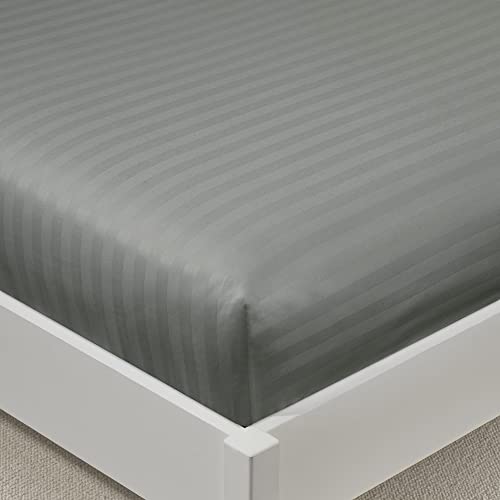 Fitted Sheet Double 25cm Soft Brushed Microfiber with Satin Stripes Fade Resistant Easy Care Breathable Bed Sheets (Dark… - Image 3