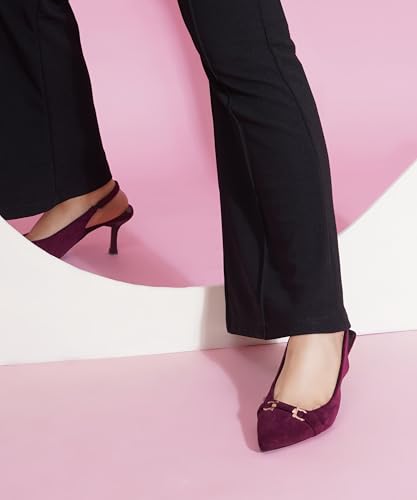 Image of JM LOOKS Women's Sophisticated Pointed Toe Slingback Kitten Heels with Metallic Buckle Accent for Professional and Evening Elegance