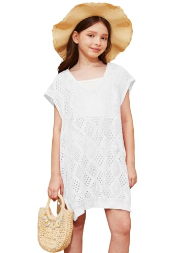 Girls Summer Bikini Coverups Crochet Swimwear Cover Up Split Hem Beach Dress 5-14 Years3
