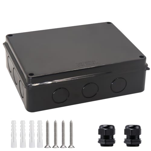 Image of Junction Box, Reserved Holes Electrical Boxes Waterproof IP65 ABS Plastic Electrical Power Cord Enclosure Project Box Black 10 x 7.9 x 3.1 inch(255x200x80mm)