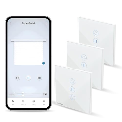 WiFi Roller Shutter Switch, Alexa Smart Curtain Switch, Compatible with Alexa and Google Home, Remote Control with Tuya/SmartLife App, 3 Pieces