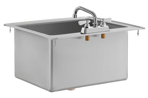 Kratos Commercial Restaurant Sink, 14"x16"x10" 16-Gauge Stainless Steel One-Compartment Drop-In Sink with 3.5" Gooseneck Faucet (29N-217)